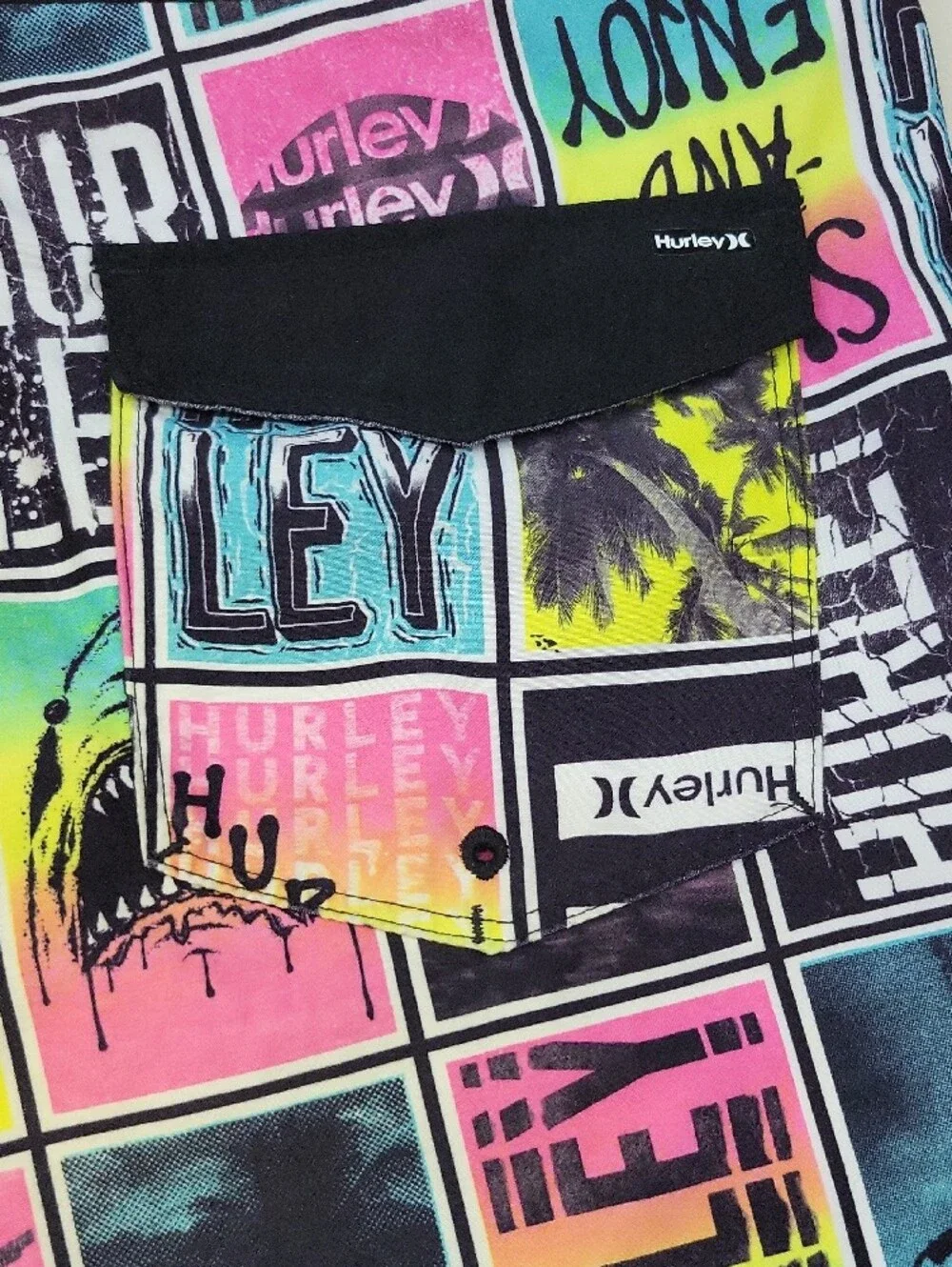 Hurley Men’s Neon Multicolor Patchwork Swim Shorts
